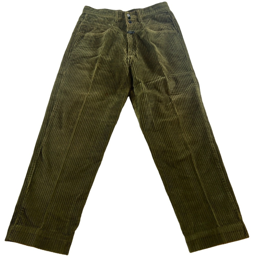 1980S MARITHE FRANCOIS GIRBAUD Dark Green CORDUROY PANTS 32 Men's Flat Front VTG